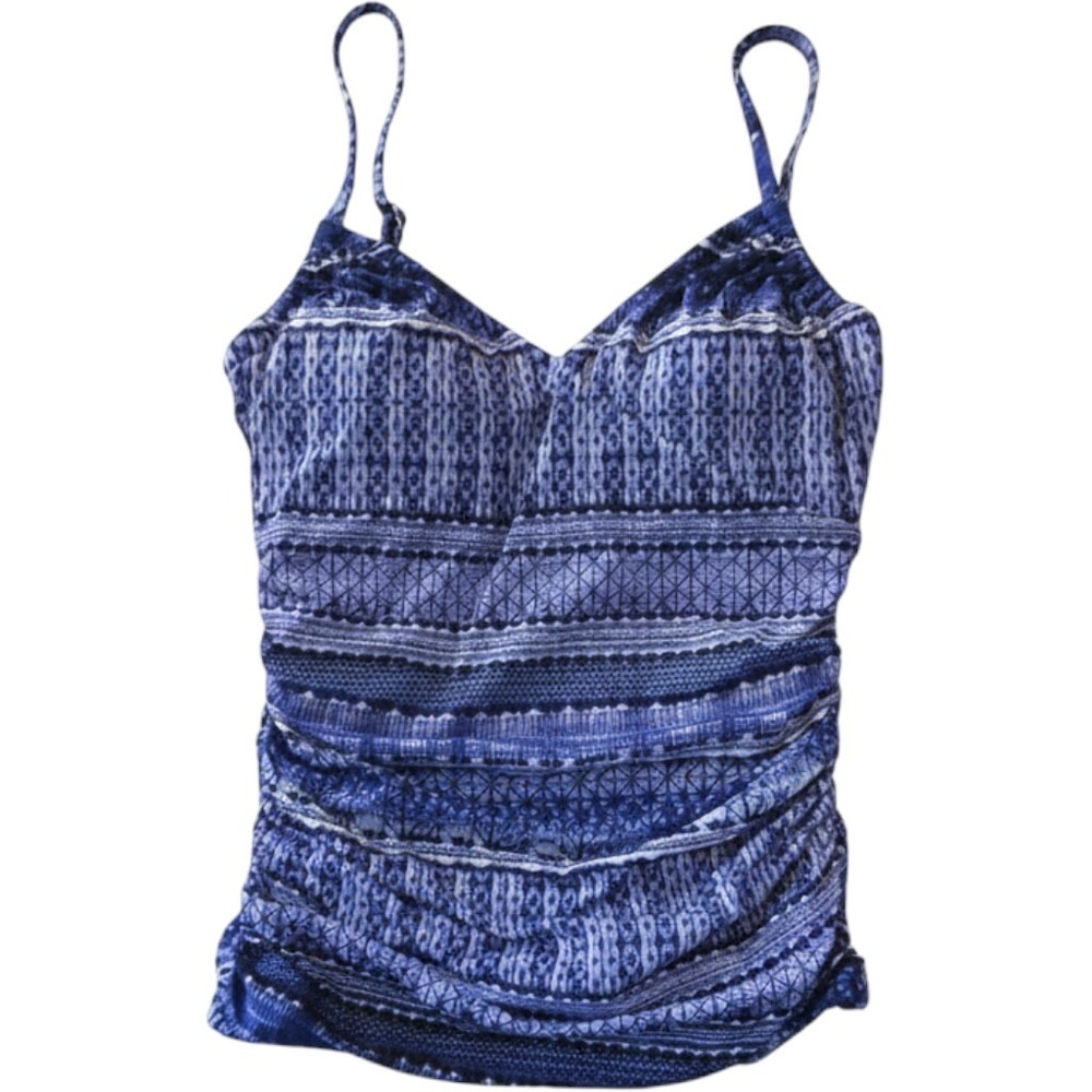 Garnet Hill Blue Ikat Geometric‎ Ruched Tankini Swim Top Womens Size 6